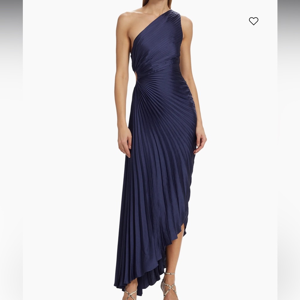A.L.C. Navy Delfina Asymmetrical Pleated Dress